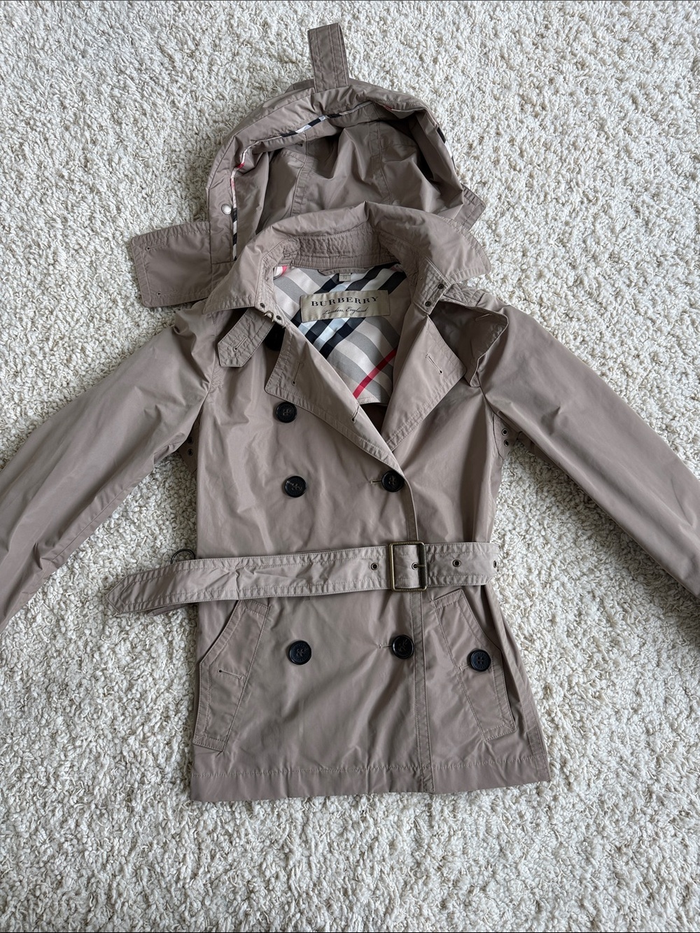 Burberry Taupe Trench Coat with Check Lining